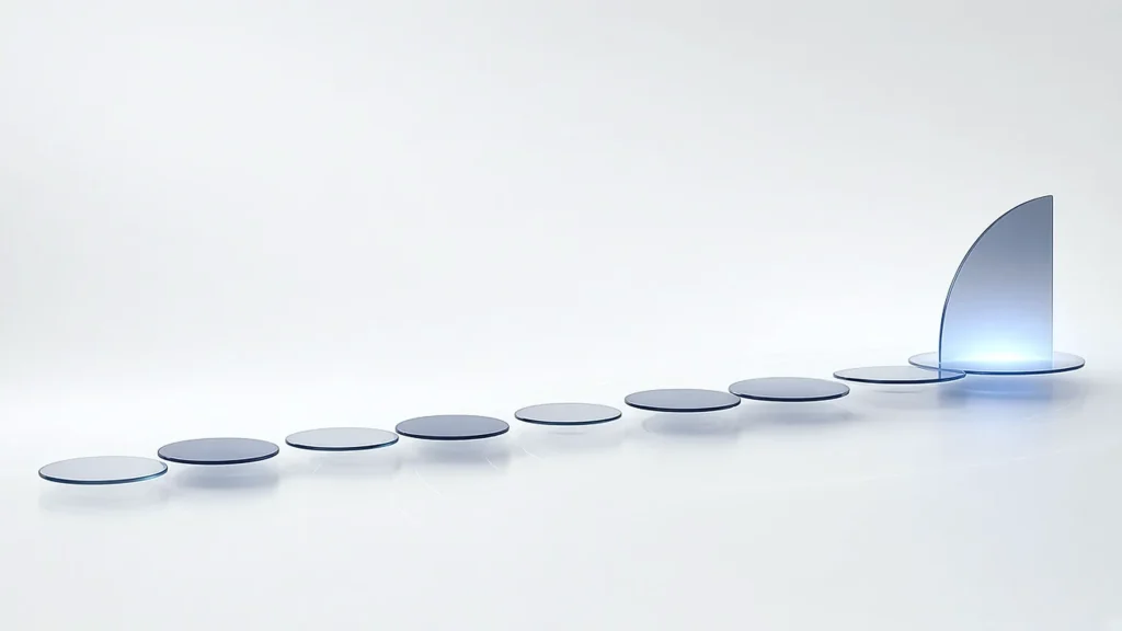 History illustration: glass discs rising gently from left to right (abstract image)