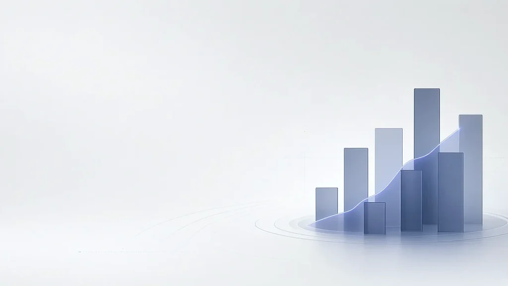 AB analyticsのイメージ。紺色の半透明ガラスの棒グラフと、その上をなぞる青い光の線(抽象画像)